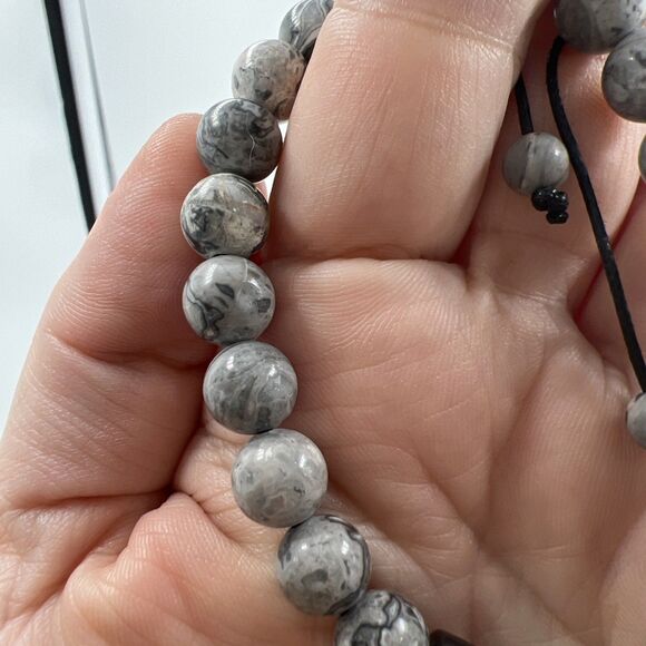 New Macrame Bracelet Unisex Adjustable Healing Hematite And Picasso Jasper Beads - Picture 4 of 9